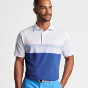 Peter Millar Classic Fit Ellis Performance Jersey Polo Shirt Blue Striped M NWT